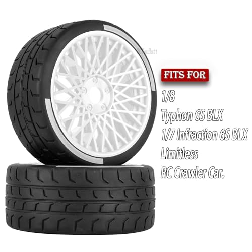 RC (4PCS) Wheels and Tires for 1/8 Typhon 6s BLX,1/7 Infraction 6S BLX/Limitless,RC Highway Truck Tires,Plastic Wheel with Foam Inserts,White - color: White- (Wheel Tires)