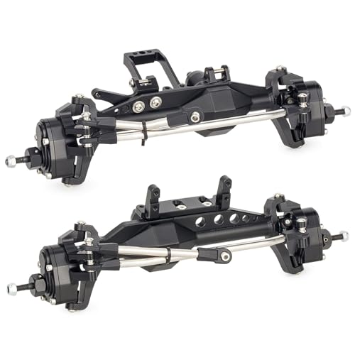 1/10 RC Portal Axles Set with BTA SOA Servo Mount CNC Aluminum One Piece Construction Offset Front Rear Completes Axle Set for Axial Capra 1.9 UTB LCG Cheater Rig 4WS DIY Upgrades (Black) - color: Black