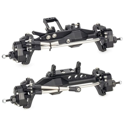 1/10 RC Portal Axles Set with BTA SOA Servo Mount CNC Aluminum One Piece Construction Offset Front Rear Completes Axle Set for Axial Capra 1.9 UTB LCG Cheater Rig 4WS DIY Upgrades (Black) - color: Black