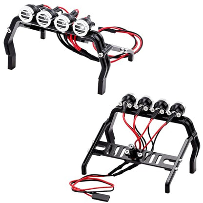 High-Precision CNC Aluminum Bed Rack & Spare Tire Carrier with Roof LED Lights (4) for 1/18 TRX4M F-150 High Trail Crawler Truck,Black(2.0 Upgrade Version) - color: Black