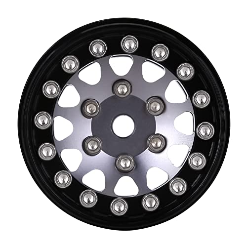 INJORA 1.0 Wheel Rims RC Metal Beadlock Wheels Rims for All 1/24 Scale Axial SCX24 Deadbolt RC Crawler Car Upgrades Accessories(Black&Grey) - color: Black&grey