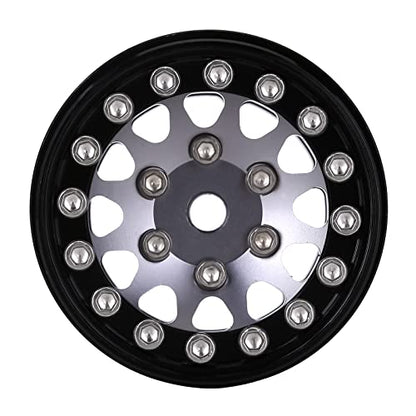 INJORA 1.0 Wheel Rims RC Metal Beadlock Wheels Rims for All 1/24 Scale Axial SCX24 Deadbolt RC Crawler Car Upgrades Accessories(Black&Grey) - color: Black&grey