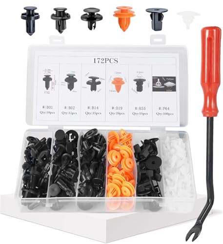 OTUAYAUTO 172PCS Nylon Fasteners Rivet Kit, Car Bumper Push Retainer Clips,and Replacement Parts of Fenders, Applicable to Honda, Acura, Toyota - size: Replacement for Honda (172 pieces)