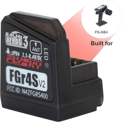 Flysky FGr4S V2 Receiver, 4CH AFHDS 3 Receiver for Flysky FS-NB4/PL18 RC | AFHDS 3 Protocol, Single Antenna, PWM/PPM/I‑Bus Outputs, Two‑way Transmission, Fast Binding for Car & Boat