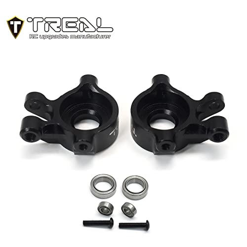 Treal Aluminum 7075 Front Steering Knuckles Set (2P) L&R CNC Machined Upgrades Compatible with 1/18 TRX4M (Black) - color: Black