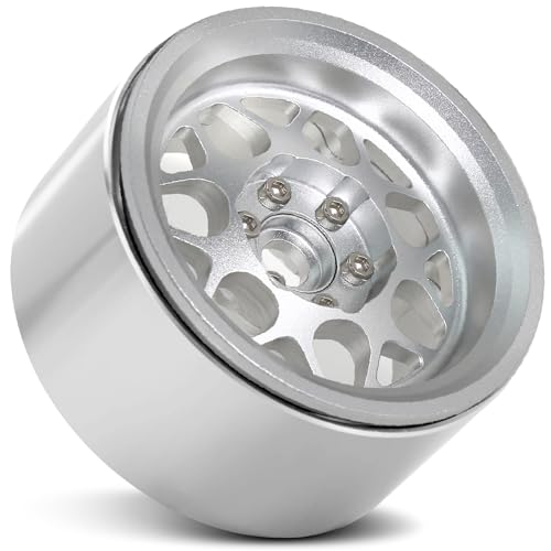 REDSPIDER 2.2 Beadlock Wheels（4PCS） Aluminum 2.2 Wheels for 1/10 RC Rock Crawler Car Axial Wraith RR10 SCX10 II III 90046 TRX4 TRX6 YETI D90 CC01 RC Crawler Car Upgrade Parts (Silvery)