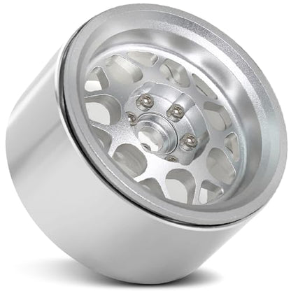 REDSPIDER 2.2 Beadlock Wheels（4PCS） Aluminum 2.2 Wheels for 1/10 RC Rock Crawler Car Axial Wraith RR10 SCX10 II III 90046 TRX4 TRX6 YETI D90 CC01 RC Crawler Car Upgrade Parts (Silvery)