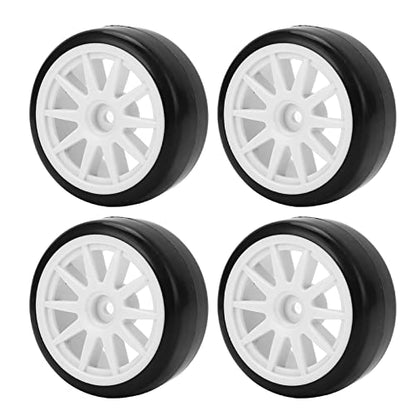 4 Pcs RC Drift Tires with 12mm Hex Wheels, Hard Rubber Plastic Drift Tyres for Tamiya TT01 1/10 RC Car, Smooth Drifting Surface and Uneven Tread for Stable Grip on Hardwood Tile Co