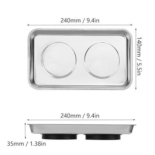 5 PCS Magnetic Trays, 9.4X5.5x1.4Inch, Magnet Tool Tray, Magnetic Parts Tray, silvery, by GENHAKON - size: 5 PCS Rectangle Silver