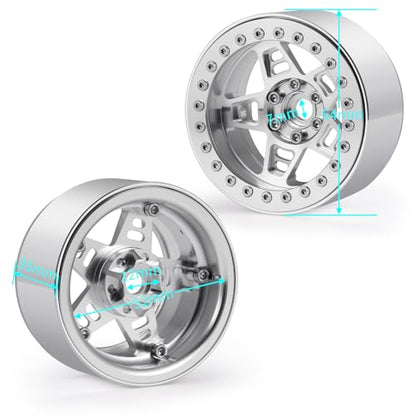 4Pcs Metal 2.2" Beadlock Wheel Rim Set 35mm, Silver | Upgrade Parts, For 1/10 Axial SCX10 90046 TRX4 D90, RC Crawler Car - color: Silver