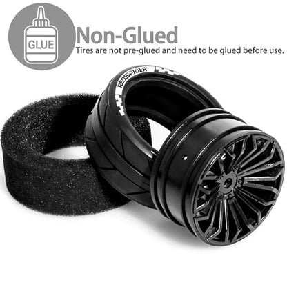 1/10 RC On Road Tires OD 2.55'' & Plastic Wheels 12mm Hex for 1:10 Scale Racing Touring Street Car Tamiya TT01 TT02 XV01 TA06 A959 144001 HPI KYOSHO HSP PTG2 Traxxas (Black) - color: Black
