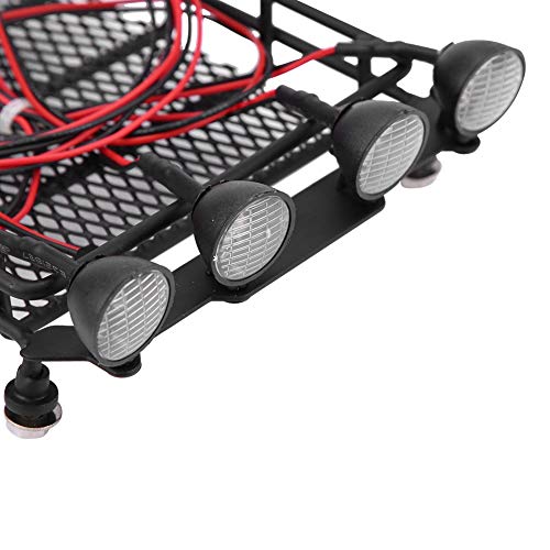 RC Roof Rack Luggage Carrier, Metal Middle Size Roof Rack with 4 Round LED Lights for Axial SCX10 1/10 Scale RC Crawler, Scalable Kayak Rack for Outdoor Adventure Truck - size: 2 white 2 red