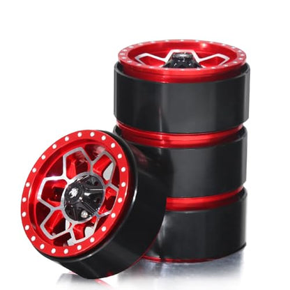 1.9 RC Beadlock Wheels Rims Aluminum Heavy Duty 1/10 Crawler Wheel Hubs For 1:10 Rock Crawler Car Axial SCX10 I II III 90046 TRX4 TRX6 VS4-10 CC01 D90 RC4WD Redcat Gen8 1.9" Tires (Red) - color: Red