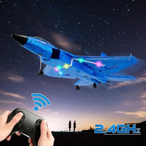 ANTSIR F-22 RC Airplane, 2.4GHz Easy to Fly Foam RC Plane, 2 CH RTF, Blue | Smart Gyro Stabilizer, LED Lights, 3 Rechargeable Batteries, RC Glider Toy Gift for Kids Boys Girls Beginners 8-16 - color: Blue F22-3 Batteries
