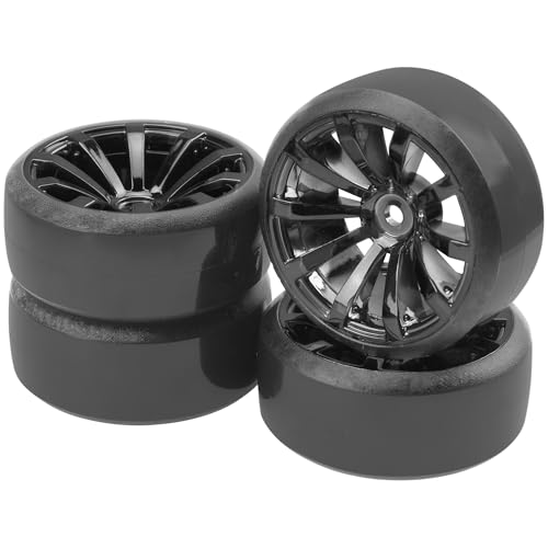 ShareGoo RC 1/10 Drift Tires W/Plastic Wheel Rims 12mm Hex Compatible with HSP Tamiya Kyosho RedCat Traxxas Sakura WLtoys 3Racing 1/10 RC On-Road Racing Touring Car (Black) - color: Black