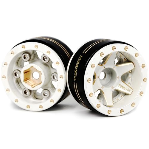 HOBBYSOUL Adjustable Offset 1.0 Beadlock Wheels Rims Negative Offset Brass Heavy 1.0 Wheels 38g/Rim for RC Micro Crawler 1/18 TRX4M Axial SCX24 90081, (4-Pack) - color: White