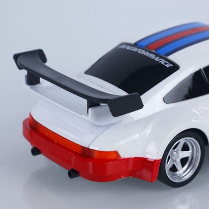 1/43 High Speed 2.4 GHz Mini RC Drift Car with 4 Wheel Drive Motor ESC Servo Motor Lighting Battery Charging Cable Gyroscope Hobby Grade Model for Birthday Gift - color: Blue, White and Red