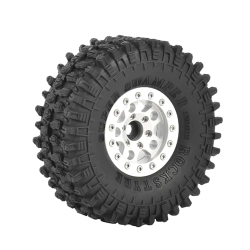 4PCS 1.55 inch Aluminum Metal Beadlock Wheels Rim and 95mm All Terrain Rubber Tires for 1/10 1/12 RC Rock Crawler Car for Axial AX90069 D90 TF2 Tamiya LC70 JIMNY UTB18(5Spoke,Silver) - color: 5spoke,silver