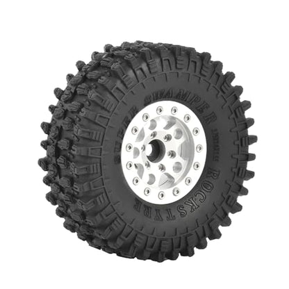 4PCS 1.55 inch Aluminum Metal Beadlock Wheels Rim and 95mm All Terrain Rubber Tires for 1/10 1/12 RC Rock Crawler Car for Axial AX90069 D90 TF2 Tamiya LC70 JIMNY UTB18(5Spoke,Silver) - color: 5spoke,silver