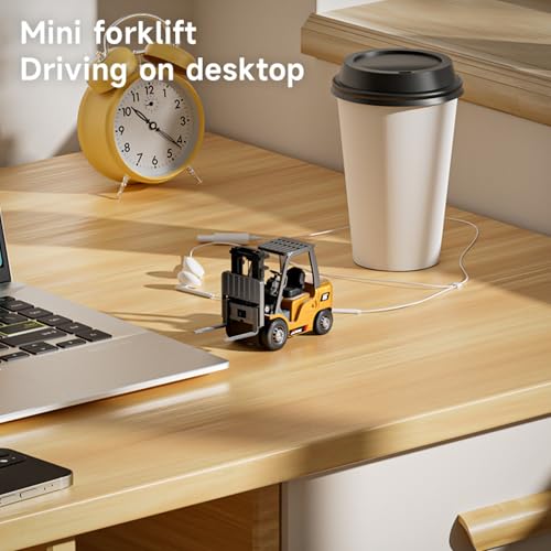 1/64 RC Forklift Toy 7 Channel 2 Mode Mini Remote Control Forklift Truck with Rechargeable Battery, 2 in 1 Transformable Lift Fork & Hook with Lights & Sounds for Adults Kids Boys and Girls - style: RC Forklift