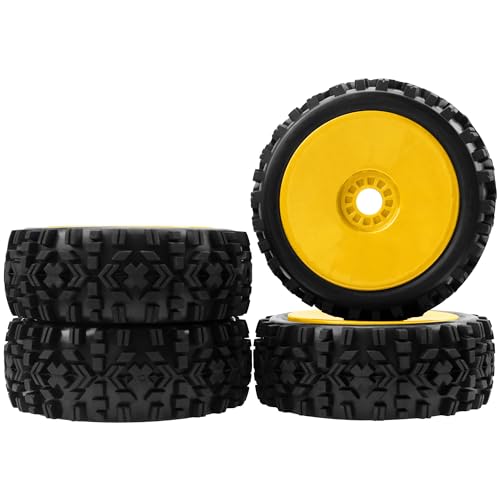 ShareGoo RC Hobby OD 4.72" 1/8 Scale RC Buggy Wheels & Rubber Tires 17mm Hex Rims Compatible with Arrma Typhon 3S 6S Kyosho Losi 8IGHT Traxxas Redcat HSP HPI 1/8 Scale Off Road Car Buggy (Yellow) - color: Yellow