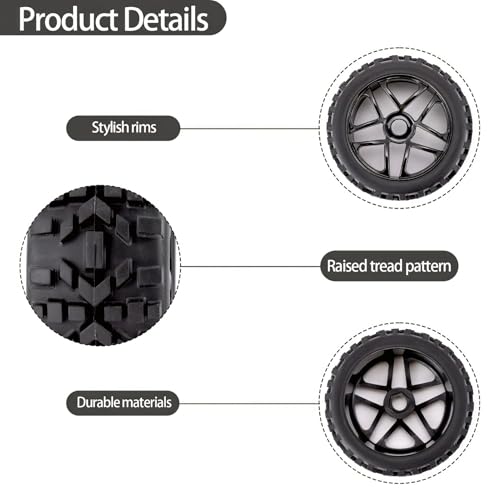 4-Pack RC Off-Road Wheels and Tires - 17mm Hex, 1/8 Scale | High-Performance, Durable Black Construction, Disassembled