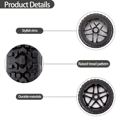4-Pack RC Off-Road Wheels and Tires - 17mm Hex, 1/8 Scale | High-Performance, Durable Black Construction, Disassembled