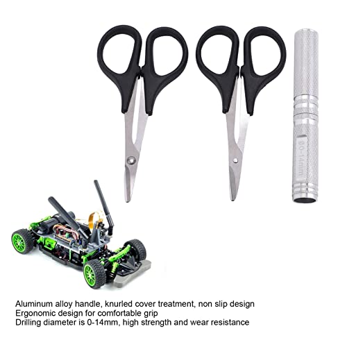 RC Curved Scissors and Hole Puncher Kit, Aluminum Alloy Body Reamer for RC Car Drone Shell Trimming, 014mm Adjustable Cutter with Ergonomic Grip (Silver) - color: Silver
