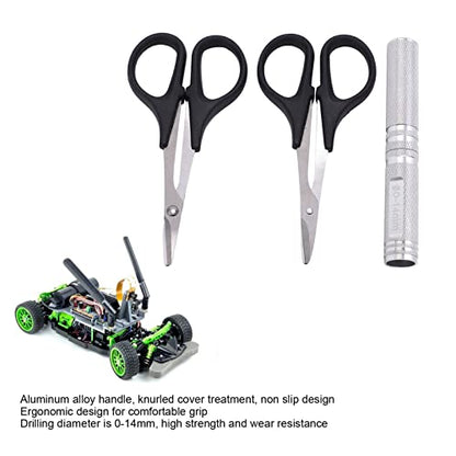 RC Curved Scissors and Hole Puncher Kit, Aluminum Alloy Body Reamer for RC Car Drone Shell Trimming, 014mm Adjustable Cutter with Ergonomic Grip (Silver) - color: Silver