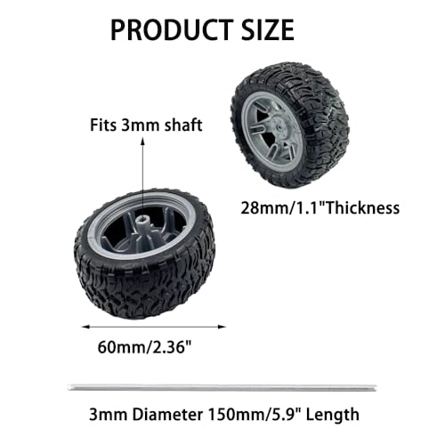 4PCS Toy Car Wheel 60mm Model Car Rubber Tire Wheel with Metal Shaft Axles for RC Car Truck DIY Model Toy Building Project (3x60mm) - style: 3x60mm