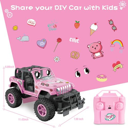 NQD RC Cars with DIY Sticker, Pink Remote Control Car for Girls, 2.4Ghz Jeep RC Trucks, Little Girl Toys Birthday Xmas for 3 Years Old and Up - color: Pink