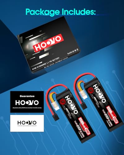 HOOVO 4S Lipo Battery 14.8V 6500mAh 120C RC Battery Pack with TR Plug for Maxx X-Maxx RC Car Truck Buggy Crawler Helicopter Drone,2Packs