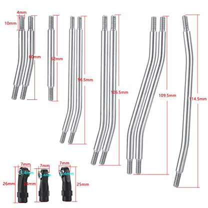 MOHERO 10Pcs Stainless Steel Rod Link Linkage Set 313mm Wheelbase 7mm Steering Rod for 1/10 TRX4 RC Crawler Upgrade Parts