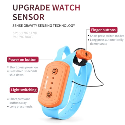 HUIOP Stunt Car 2.4GHz Car Spray Car with Function Lateral Movement,Breathing Light,Deformation,Double-Sided Driving,Wrist Watch-Dual - color: Green, size: 1 battery