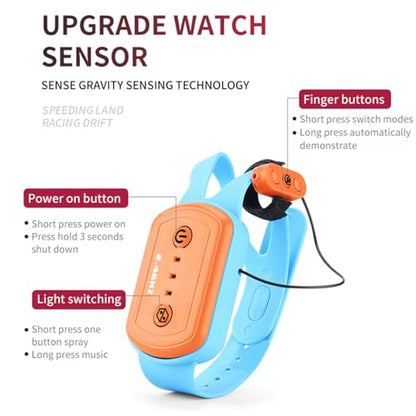 HUIOP Stunt Car 2.4GHz Car Spray Car with Function Lateral Movement,Breathing Light,Deformation,Double-Sided Driving,Wrist Watch-Dual - color: Green, size: 1 battery