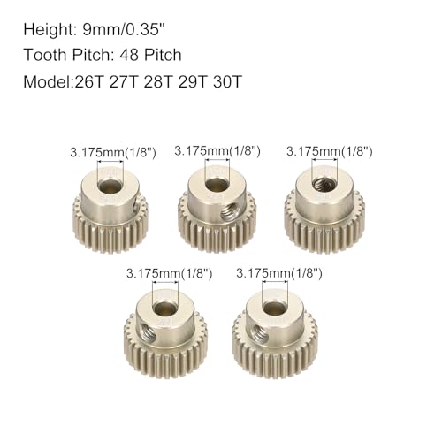 5Pcs 64DP Pinion Gear Set 26T 27T 28T 29T 30T for 3.175 mm Shaft Aluminium Alloy Pinion Gear with Screws for RC Motor