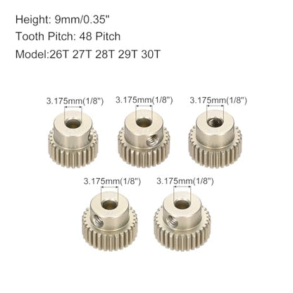 5Pcs 64DP Pinion Gear Set 26T 27T 28T 29T 30T for 3.175 mm Shaft Aluminium Alloy Pinion Gear with Screws for RC Motor