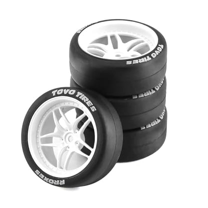 1/10 RC Drift Tires and Plastic Wheels Rims Rally Racing Tyres 12mm Hex for 1:10 Scale On Road Touring Street Car Tamiya Traxxas HPI KYOSHO XV02 XV01 TT01 TT02 PTG2 A959 4PCS (C White) - color: C White