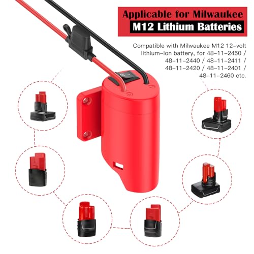 1 Packs Power Wheel Adapter for Milwaukee M12 Battery Adapter 12V Power Wheel Battery Conversion Kit with Switch, Fuse & Wire Terminals, 12AWG Wire, Power Connector for DIY Rc Car Toys and Robotics - size: 1 Pack
