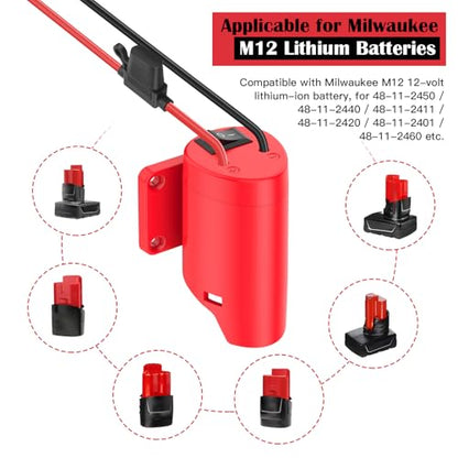 1 Packs Power Wheel Adapter for Milwaukee M12 Battery Adapter 12V Power Wheel Battery Conversion Kit with Switch, Fuse & Wire Terminals, 12AWG Wire, Power Connector for DIY Rc Car Toys and Robotics - size: 1 Pack