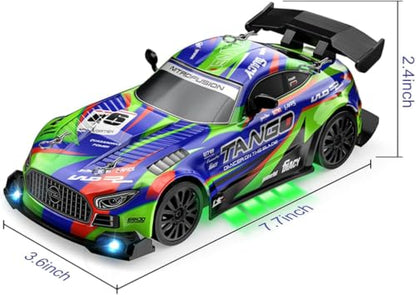 RC Car for Kids, 1:24 4WD High Speed Remote Control Drift Car | 2.4GHz RC drift car with LED lights, 2 Batteries & Drift Tires, dual-mode tires, Birthday gift for boys aged 4-12, Green - color: 1-green