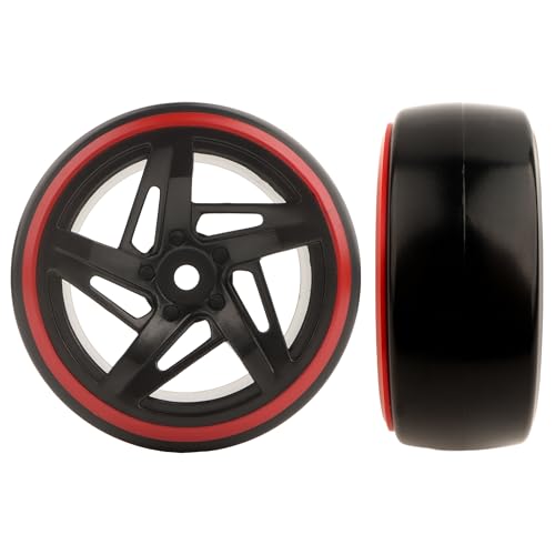 OD62mm 1/10 Hard Plastic RC Drift Car Tires & Wheel Rims 12mm Hex Tyre Compatible with Traxxas 4Tec HSP Tamiya TT01 XV01 HPI Kyosho 1/10 Scale Drift Drifting RC Cars - color: Red