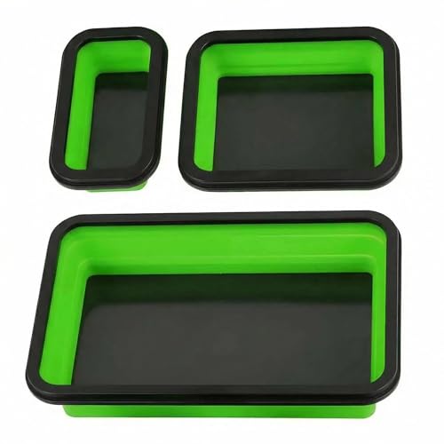 Collapsible Magnetic Parts Tray Set, 3 Sizes, Green - color: Green