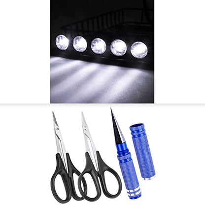 RC Body Reamer w/Curved & Straight Scissors & RC Roof Rack Luggage with LED Lights Set for TRX-4 Axial SCX10 Redcat Gen 8