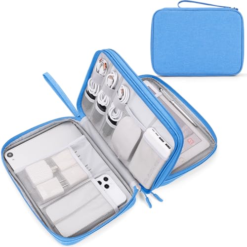 FYY Electronic Organizer, Extra Large Travel Cable Organizer Bag Pouch Portable Waterproof Double Layers All-in-One Storage Bag for iPad, Cable, Power Bank, Laptop Charger for Office/Home, Cyan - color: Cyan, size: Extra Large