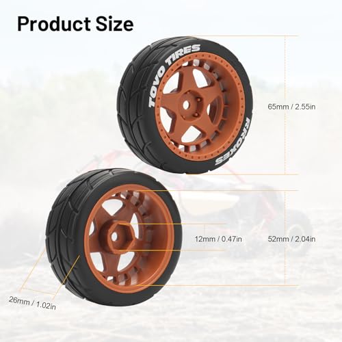 1/10 RC On Road Wheels and Tires, daitoku 12mm Hex RC Rally Racing Car Tires for HPI Ken Block's Tamiya XV01 TT01 TT02B Kyosho FAZER MK2 Lc Racing PTG HSP RGT RC 3RACING D5 (Orange) - color: Orange