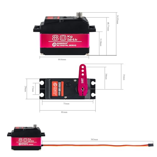 DS5180 80KG 7.4V Digital Servo Metal Gear Robotic Servo IP66 Waterproof with 18T Servo Arm for 1/5 Scale RC Crawler (180 Degree)