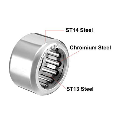 uxcell HK1412 Drawn Cup Needle Roller Bearings, Open End, 14mm Bore Dia, 20mm OD, 12mm Width (Pack of 10) - size: 14x20x12mm