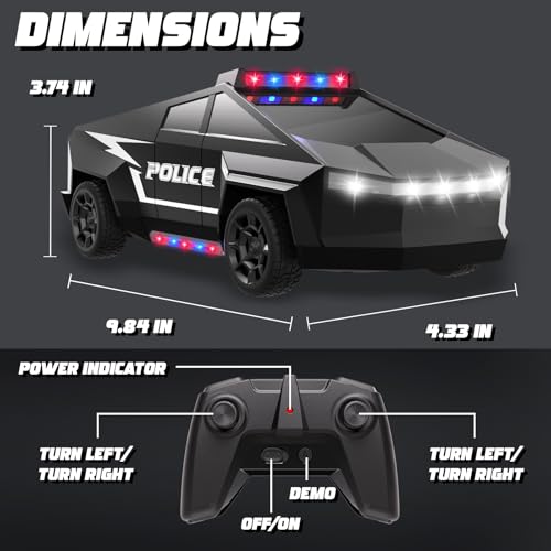 RC Police Car for Kids Ages 4-8, 1:22 Boys Remote Control Truck with Lights | Black RC Toy Car with Load Space, Birthday Gifts for Boys/Girls Age 4 5 6 7 8 9 10-12 - size: 1:22 RC Car (Police)