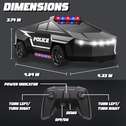 RC Police Car for Kids Ages 4-8, 1:22 Boys Remote Control Truck with Lights | Black RC Toy Car with Load Space, Birthday Gifts for Boys/Girls Age 4 5 6 7 8 9 10-12 - size: 1:22 RC Car (Police)